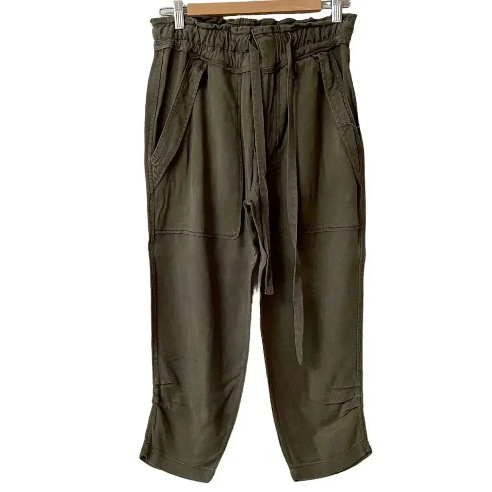 McGuire Olive Green Paperbag Crop Pants Tencel Blend High Rise Size 27